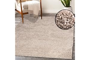 payé Teppich Wohnzimmer Hochflor Shaggy - 150x150cm - Beige Einfarbig Uni Flauschig Modern Boho Deko Teppiche Weich Schlafzimmer