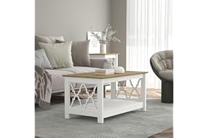 Galano Nova Coffee Table - Modern Distressed Oak Finish - Storage Cabinet for Entryway - Foyer - Living Room - Bedroom - Space Saving (White/Oak)