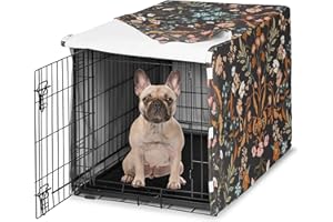 Sweet Jojo Designs 30in. Small/Medium Dog Crate Cover (Black Boho Wildflower) for Girls Pet Cage, Kennel Covers (Vintage, Floral, Leaves, Botanical, Paisley, Flower, Bohemian, Farmhouse, Orange, Blue)