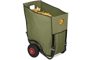Relaxdays 10029545 Chariot pour Feuilles mortes, Charrette de Jardin, Brouette, 2 Roues, Sac pour Feuilles de 160 litres, Vert