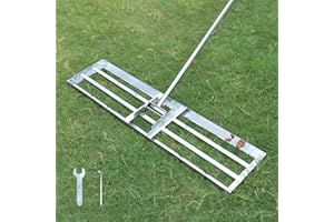 SurmountWay Rasqueta de césped para nivelar el rake Golf de jardín, herramienta de aderezo, nivelador de superficie, acero inoxidable, jardín, patio trasero, césped (2,15 m, 25 x 90 cm)