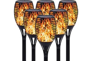 YAKii Upgraded Solar Torch Lights Waterproof Flickering Dancing Flames Outdoor Solar Torch Lights Dusk to Dawn Auto On/Off Landscape Decoration for Yard Patio Garden，Pack of 6