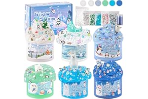 LAWOHO Kit de 6 paquetes de limo de nieve, nube, mantequilla, transparente, agua y variedades crujientes con complementos, juego de fabricación esponjosa para bolsas de fiesta para niñas y niños, 360 ml