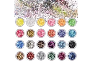 HONGXIN-SHOP Brillos para Cuerpo Maquillaje Glitter para Cara Ojos Maquillaje Pelo Arte Corporal para el Festival de Música Masquerade Halloween Party Christmas 24 Colores