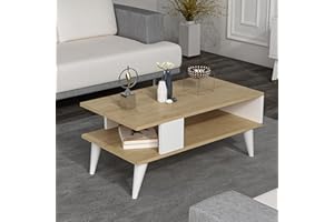 [en.casa] Tavolino Basso da Divano (AxLxP) 40 x 90 x 45 cm Tavolino da Salotto con Scomparto Semiaperto e 4 Piedini - Effetto Rovere/Bianco