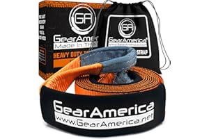 GA GEARAMERICA GearAmerica Heavy Duty Tow Strap 3" x 20' – Recovery Strap with 35,000 lbs Break Strength – Emergency Off Road Towing Rope & Winch Extension – Triple Reinforced Loops, Protective Sleeves & Storage Bag