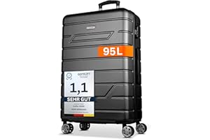 NOWI Bergamo Reisekoffer - Wasserabweisend, 8 Rollen 360° Drehbar, Teleskopgestänge, Voll gefütterter Innenraum (schwarz, XL)