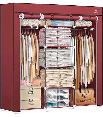 Armadio Salvaspazio 10 Ripiani Armadio Guardaroba DEDIAM XL | In Tessuto Con 10 Ripiani | Struttura Acciaio | Antipolvere | Salvaspazio Appendiabiti Tessuto TNT