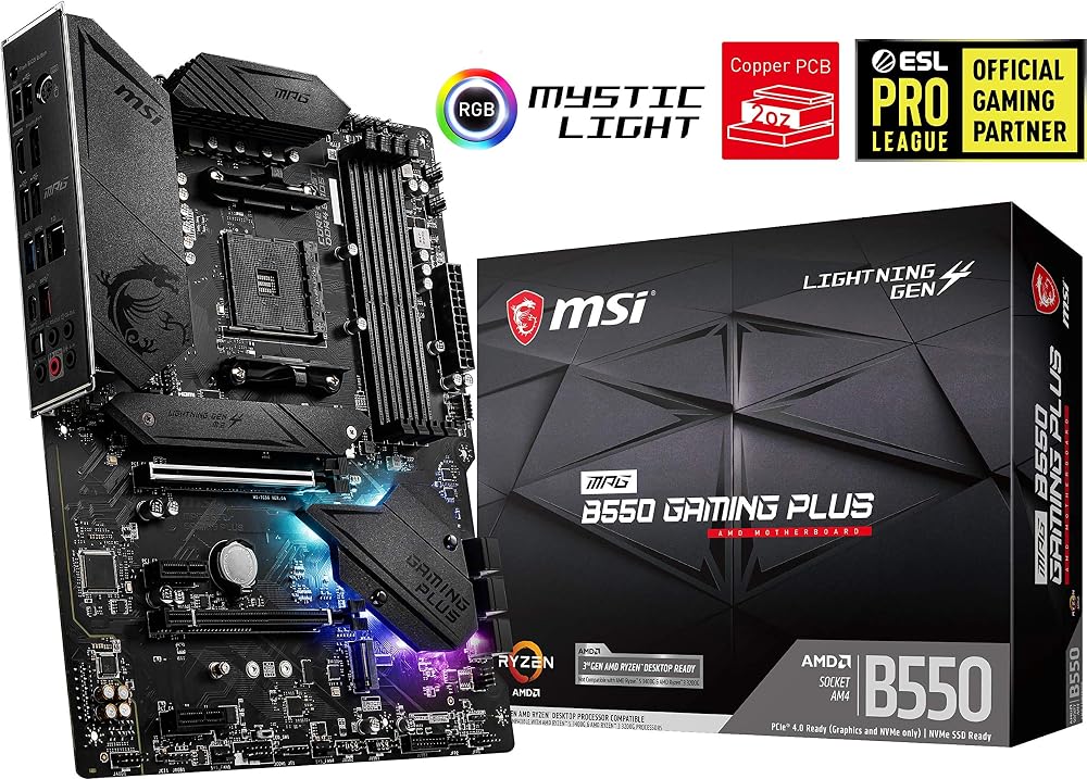 MSI Mpg B550 Gaming Plus AM4 DDR4 Bellek 4400(OC) HDMI DP M.2 USB3.2 RGB ATX, Siyah
