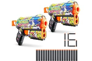 Pistola XSHOT Skins Flux Sonic Hyper Spike - Sonic il Riccio con 16 dardi, ricarica facile, dardi con tecnologia a sacca d'aria, pistola giocattolo gommapiuma per bambini (2 Pistola, 16 Dardi)