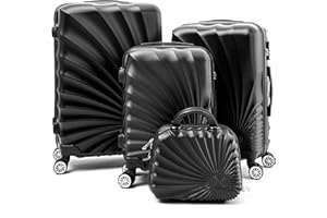R.Leone Valigia da 1 Fino a Set 4 Trolley Rigido grande, medio, bagaglio a mano e beauty case 8 ruote in ABS 2092 (Grigio, L Grande)