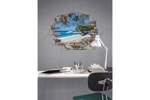 ‎KOMAR Komar Deco-Sticker BREAK OUT- 50 x 70 cm | Wandtattoo, Wandbild, Wandsticker, Wandaufkleber, Walltattoo, Ausblick, Steinmauer, Strand, Meer, Ziegel | 17054h