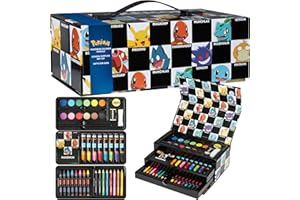 ‎POKÉMON Pokemon Malkoffer Kinder Bastelset Malen Set mit Wasserfarben Filzstifte Buntstifte Wachsmalstifte Pikachu Geschenke für Kinder (Schwarz)