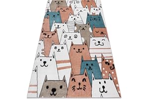 RUGSX Tappeto bambini FUN Gatti moderno, per la stanza del bambino, tappeti da gioco, camera dei bambini, design originale, animali rosa 80x150 cm
