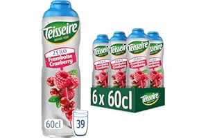 Teisseire Zéro Sucre, Sirop de Framboise Cranberry pour Boisson Rafraîchissante, Cocktails, Bidon 6x60cl
