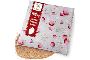 ‎NAVANGO navango Heat Cushion with Fine Strawberry Kernels I Ideal for Toddlers I Especially Soft I Worry Stone I Grain Pillow with Strawberry Seed Filling I Approx. 15 x 15 cm I Oeko-Tex Cotton I Baby Gift