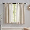 Home Brilliant Short Premium Linen Look Semi Sheer Net Curtains 45 inch Drop, Net Curtains for Kitcken Voile for Bedroom, 54 x 45 inch Drop, Set of 2