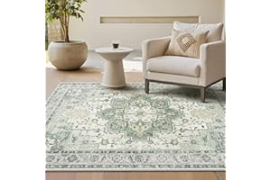 GENIMO Vintage Teppich 160x230cm, Teppiche Wohnzimmer, Waschbare Teppiche, Boho Teppich, Großer Carpet rutschfest, Schlafzimmer, Esszimmer, Büro, Grün