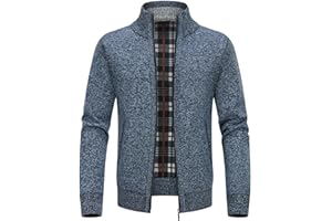 KUDORO Cardigan Gilet Homme Pull Zippé Chaud Épais avec Col Montant Tricot Décontracté Polaire Veste en Maille Chandail Mode Vest
