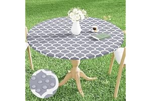 Dremisland Tovaglia rotonda impermeabile con bordo elastico, in vinile, con retro in flanella, lavabile, in PVC marocchino, resistente all'olio, per sala da pranzo, cucina, picnic, feste