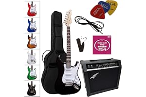 MSA ELEKTROGITARRE - FARBAUSWAHL - E-GITARRE - IM SET MIT 45WATT VERSTÄRKER - TASCHE - BAND - SAITEN - 3xPIK - GW25 (E-Gitarre schwarz)