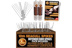 DEFENDER BIRD SPIKES Defender Seagull Spikes Pack | 12 m | Glue | Gull Control Guide | Various Size Packs