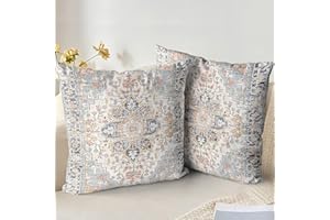 XPHZZL Pack of 2 Soft Decorative Cushion Covers 45 x 45 cm Square Throw Pillow Case Bohemian Style Pillowcases for Sofa Bedroom Outdoor Patio Garden Blue/Grey with Invisible Zipper