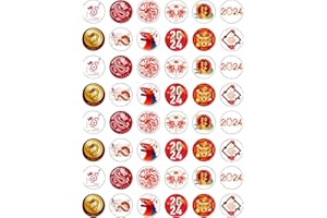 ORANGE TRADING DARTMOUTH LTD 48 Round Year of The Dragon 2024 Chinese New Year Edible Wafer Paper Cake Toppers