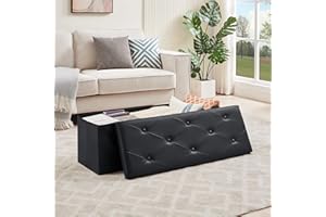 VECELO Storage Ottoman Bench End of Bed 110cm Footstool Footrest Stool Shoestool for Bedroom Hallway Entraway Living Room, Holds Up to 300kg