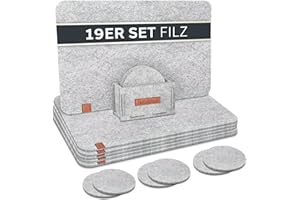‎TULENO TULENO® Tischset Filz grau 19-teilig - Platzdeckchen abwaschbar inkl. Untersetzer - Platzsets abwaschbar als Tischuntersetzer & Tischunterlage Esstisch - Tischsets rutschfest - Platzset abwischbar