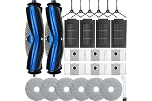 Bluearks 25 Stück Zubehörset für Ecovacs Deebot T50 Omni/T50 Pro Omni/T50 Pro Gen 2/T50 Omni Gen2 Saugroboter,2 Hauptbürstenwalze, 4 Staubbehälterfilter,6 Seitenbürsten,6 Wischpad,6 Staubbeutel