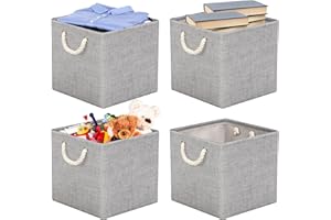 RIWNNI Aufbewahrungsbox Stoff 30x30 [4-Pack], Faltbarer Aufbewahrungsbox für Stoff, Ideal für Kallax-Regale, Schlafzimmer, Kinderzimmer - (Grau)
