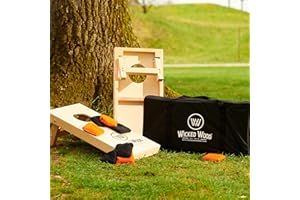 WICKED WOOD GAMES Official Cornhole Set 90 x 60 cm - Red Zone - 2 Cornhole Boards - 2 x 4 Cornhole Bags - Carrying Bag Included - MDF - Premium Quality
