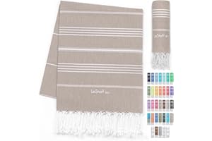 LeStoff Tradycyjny ręcznik hammam, ręcznik plażowy, ręcznik kąpielowy, ręcznik pod prysznic, do sauny, do spa, podczas uprawiania sportu, jogi, w podróży, 100% naturalne włókno bawełniane, zrównoważona alternatywa dla frotte 100 x 180 cm beżowy