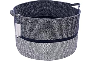 CREADARD Extra Large Storage Basket, Woven Cotton Rope Blanket Basket for Nursery and Home, Fabric Laundry Basket with Handles for Living Room, Laundry Room, Kids Room and Bedroom, Mixed Blue