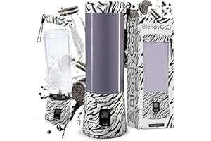 ‎BLENDYGO Blender bezprzewodowy BlendyGo 3® przenośny mini blender do smoothie i koktajli, USB, mikser, kruszy lód i mrożone owoce, technologia PulseMotion & BlendPro, 550 ml (Zebra)