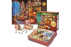 Lavievert Advent Calendar 2024 Christmas Jigsaw Puzzles, Festive Fireplace in Warm Christmas Holiday Puzzle, 24-Day 1008 Pieces Puzzle Countdown to Christmas, Family Christmas Gifts for Adults & Kids