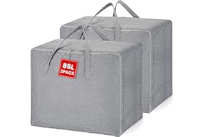 HOLULO Aufbewahrungstasche Groß, Aufbewahrungstasche für Bettdecken mit verstärktem Griff und Stabilem Reißverschluss, für Kissen, Bettdecken, Kleidung, Grau 2 Stück, 64cmx47x30cm, 85L