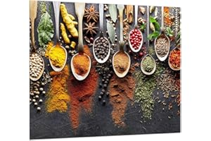 TMK ARTDEKO TMK I Crédence de cuisine, protection anti-éclaboussures, en verre trempé, 65 x 60 cm, verre décoratif avec ruban adhésif autocollant, crédence arrière en verre, cuisine, épices