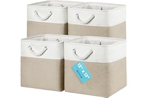 OrganiHaus Aufbewahrungsbox 30x30x30 cm 4er-Set, Stoffwürfel Regalkörbe, Aufbewahrungsbox Stoff, Ablagekörbe für das Kinderzimmer, Faltbox 30x30, Körbe für Kallax, Kisten für Kallax Regal Beige/Weiß