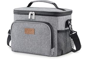 Lifewit Insulated Lunch Bag for Men, Thermal Lunch Box for Women Cool Bag, Reusable Leakproof Lunch Tote Bag with Adjustable Shoulder Strap for Adult for Work/Picnic/Beach, Grey 9L