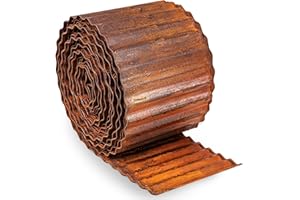 UNIGARDIA Corten Steel Lawn Edging 12 m - Metal Garden Edging 15 cm High - Easy to Install - Pre-Rusted Garden Edge Border, Incl. 1 Pair of Assembly Gloves