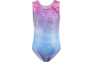Cucudy Leotardos de gimnasia para niñas, color blanco, amarillo, azul, verde, morado, rosa, arco iris, degradado, sin mangas, leotardo de baile, ballet y gimnasia, atlético para niñas de 5 a 12 años