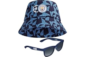 MANCHESTER CITY F.C. Baseball Cap or Bucket Hat and Kids Sunglasses Set Summer Sun Hat 100% UV Holiday Essentials Boys Gifts