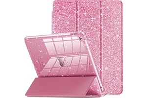 INFILAND Étui Brillant pour iPad 9e/8e/7e Génération 10,2" (2021/2020/2019) avec Dos Transparent et Support pour Stylet (Rose)