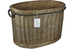 POP-IT-IN-A-PELICAN Range of rounded Wicker log baskets. Rope handles. Wood & kindling storage for home hearths and fireplace. Large wood burner bin (50cm, Oval)