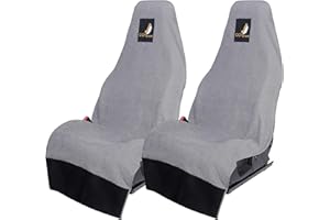 Cov My Seat Serviette Haut de Gamme Housse Protection Siège Voiture Auto Avant Universel Anti Transpiration (Coton Gris Fonce & Logo Gold, X 2 Pieces/Serviettes)