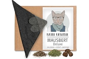 Kater Kasimir MAUSBERT 2-in-1 Kuschelkissen und Katzenspielzeug Maus in Einem! Deluxe-Edition mit Bio-Katzenminze, Bio-Baldrian und Matatabi-Früchten in Einem! Handgemacht in Deutschland