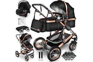 KIDUKU® 3 in 1 Passeggino Completo Trio | Passeggino Sistema Combinato con Navicella Ovetto Seggiolino Auto Coprigambe | Pneumatici in Gomma Dura Borsa Fasciatoio Tavolo per Bambini ECE R129