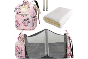 DBPBToU Sac a Langer Bebe avec Fonction Lit, Sac à Langer avec Imprimés Floraux Magnifiques, Mommy Bag Multifonctionnel Imperméable, Sac à Dos à Langer avec Port de Recharge USB